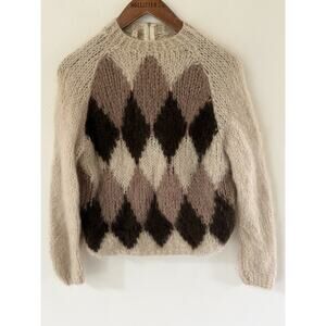Vintage Sweater Womens Wool Mohair Blend Argyle Crewneck Pullover Italy Preppy